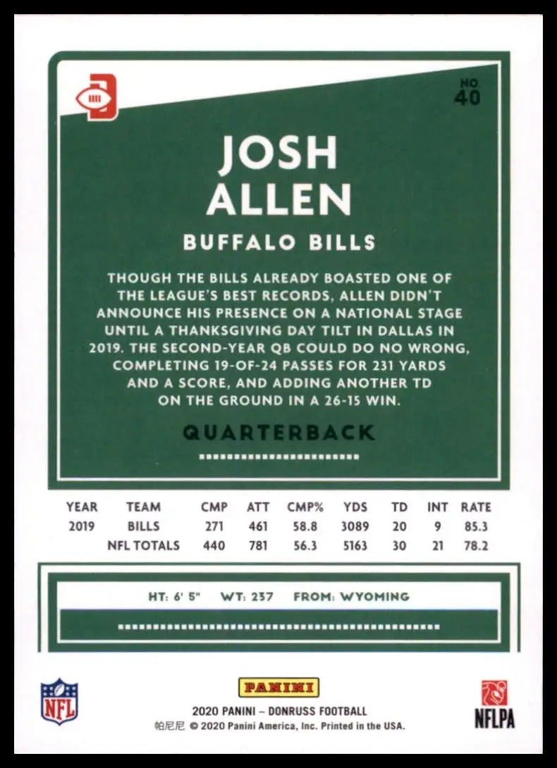 2020 Panini Donruss - Photo Variation Josh Allen #40 Press Proof Blue