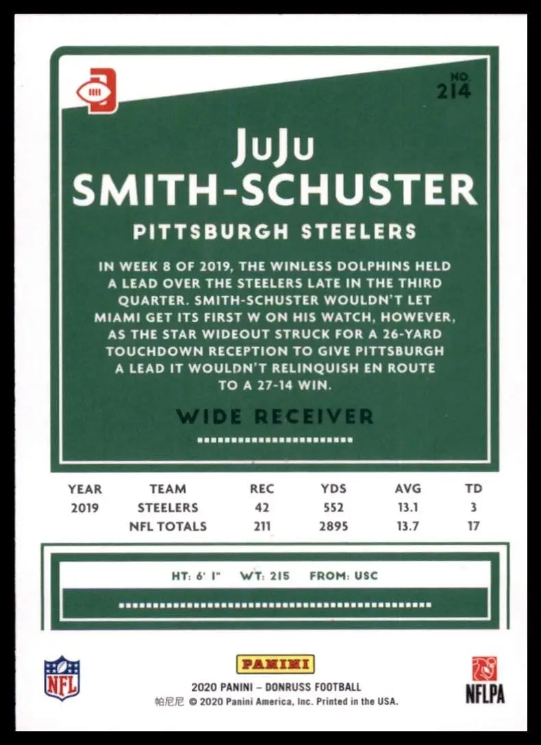2020 Panini Donruss - Photo Variation JuJu Smith-Schuster #214 Press Proof Blue