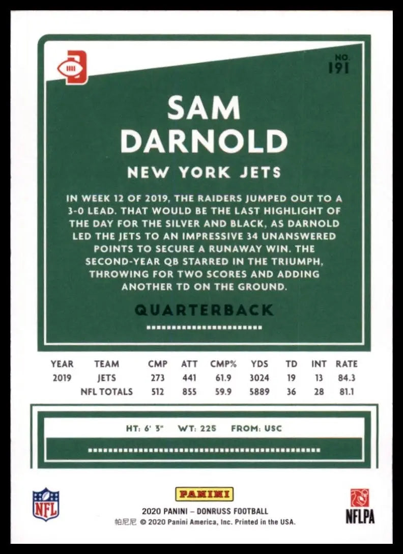 2020 Panini Donruss - Photo Variation Sam Darnold #191 Press Proof Blue