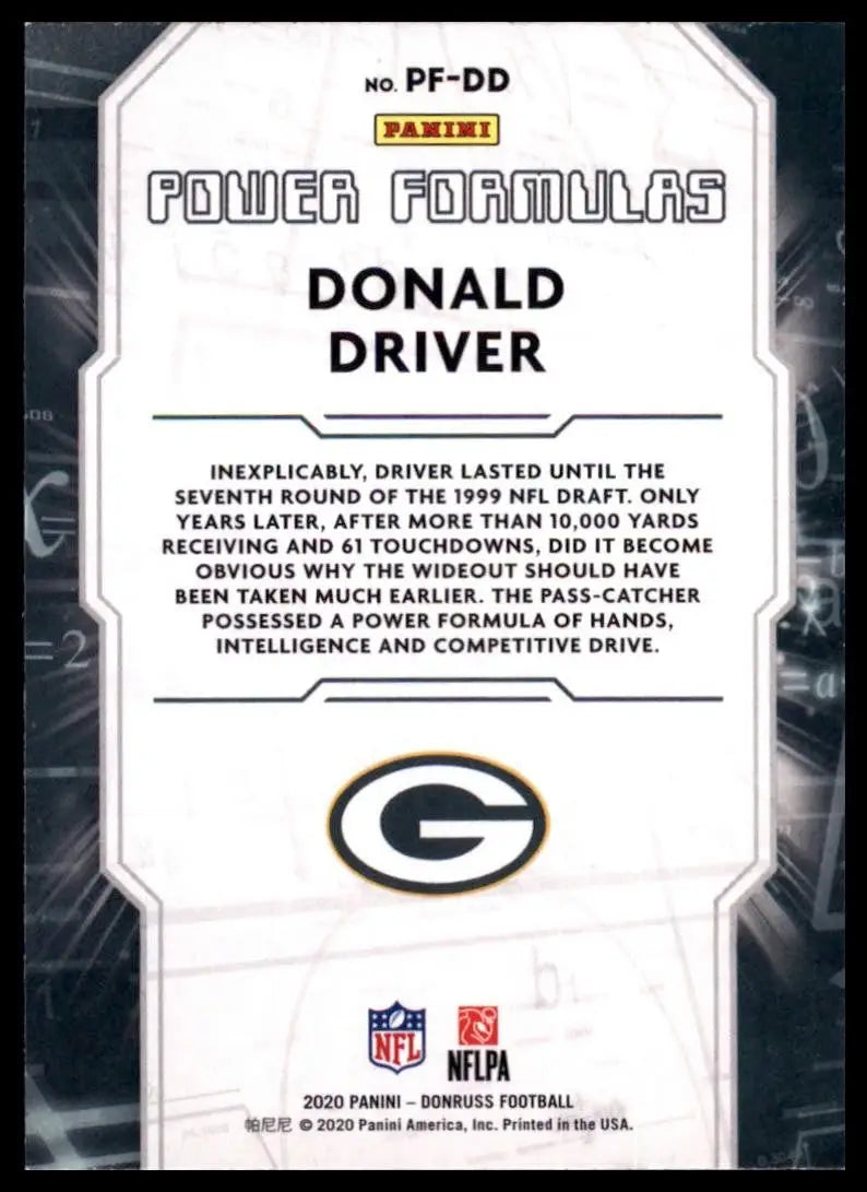2020 Panini Donruss - Power Formulas Donald Driver #PF-DD