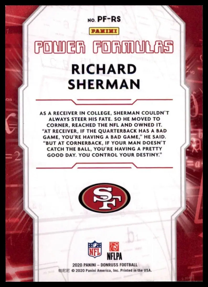 2020 Panini Donruss - Power Formulas Richard Sherman #PF-RS