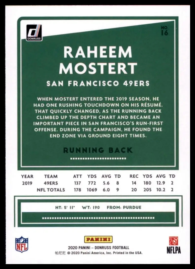 2020 Panini Donruss - Raheem Mostert #16 - Football Card Single