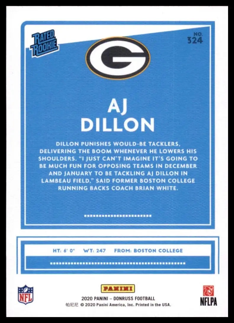 2020 Panini Donruss - Rated Rookie AJ Dillon #324 Canvas (RC)
