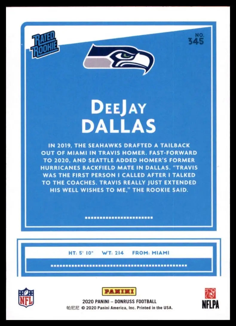 2020 Panini Donruss - Rated Rookie DeeJay Dallas #345 Press Proof Blue (RC)