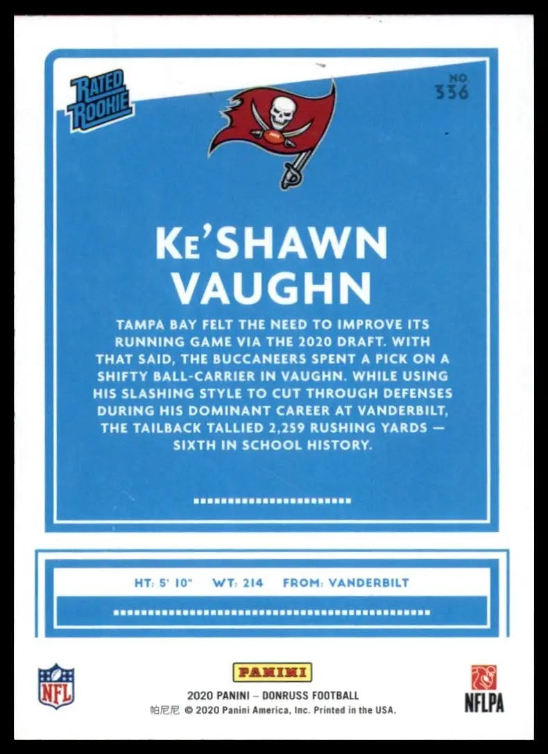 2020 Panini Donruss - Rated Rookie Ke’Shawn Vaughn #336 (RC) - Football Card Single