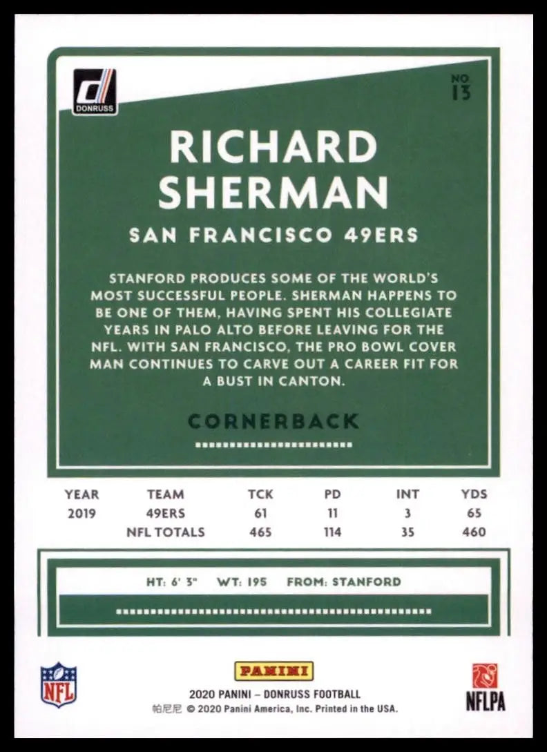 2020 Panini Donruss - Richard Sherman #13 Press Proof Red