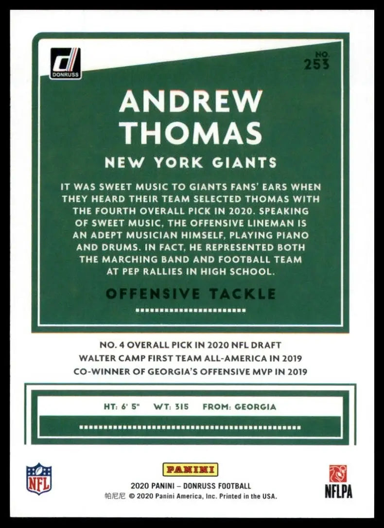 2020 Panini Donruss - Rookie Andrew Thomas #253 (RC) - Football Card Single