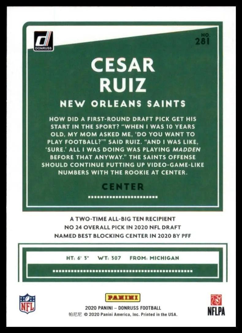 2020 Panini Donruss - Rookie Cesar Ruiz #281 (RC) - Football Card Single