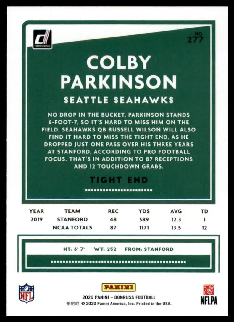 2020 Panini Donruss - Rookie Colby Parkinson #277 (RC) - Football Card Single