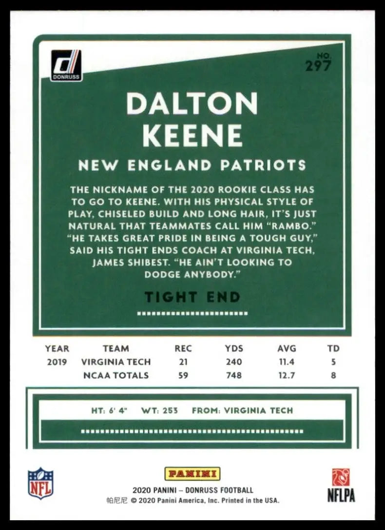 2020 Panini Donruss - Rookie Dalton Keene #297 (RC) - Football Card Single
