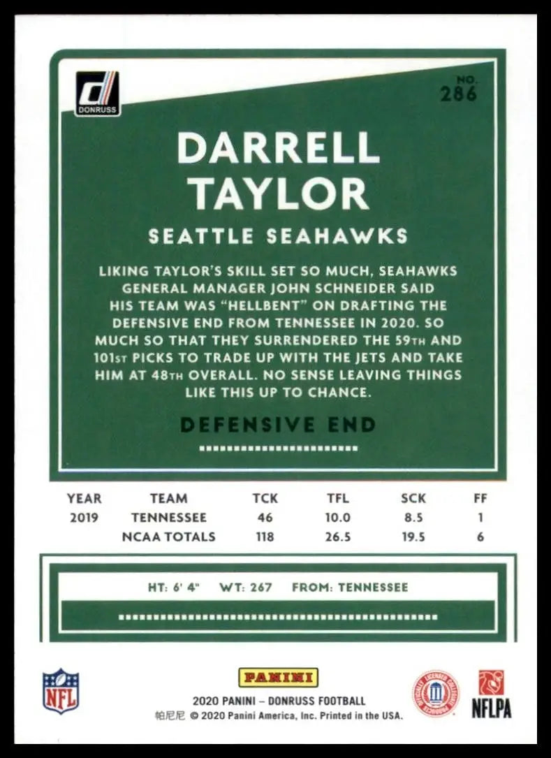 2020 Panini Donruss - Rookie Darrell Taylor #286 (RC) - Football Card Single