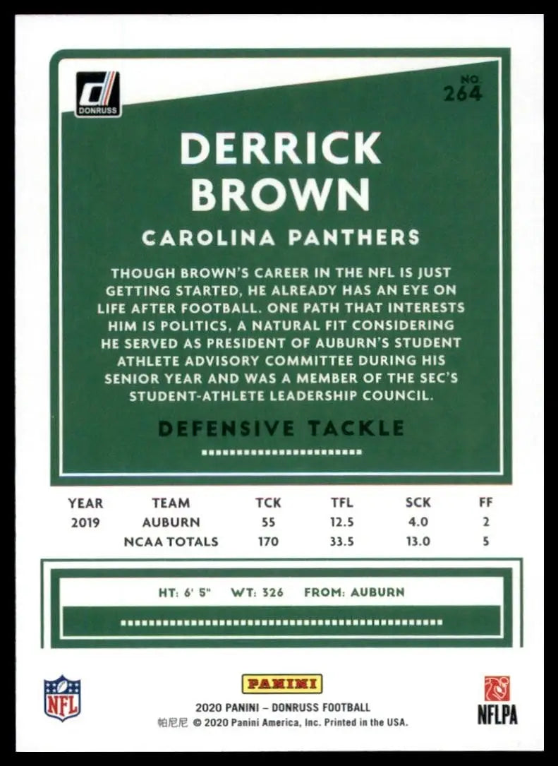2020 Panini Donruss - Rookie Derrick Brown #264 (RC) - Football Card Single