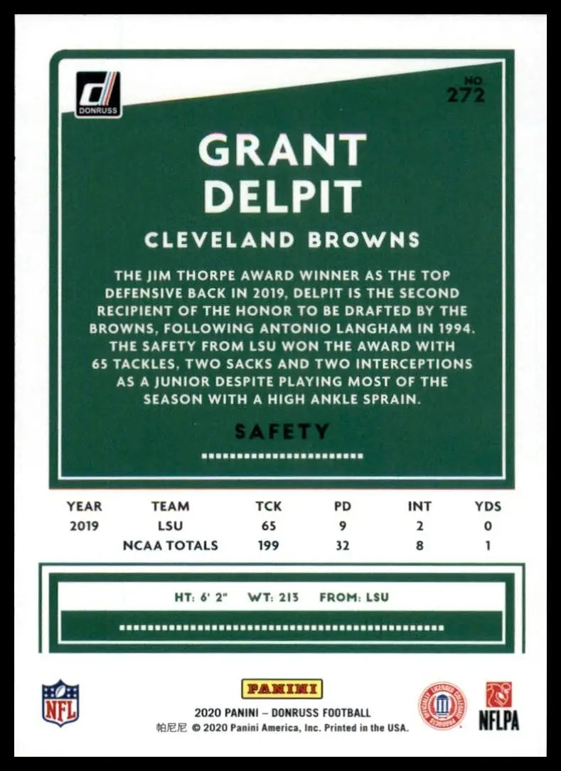 2020 Panini Donruss - Rookie Grant Delpit #272 (RC) - Football Card Single