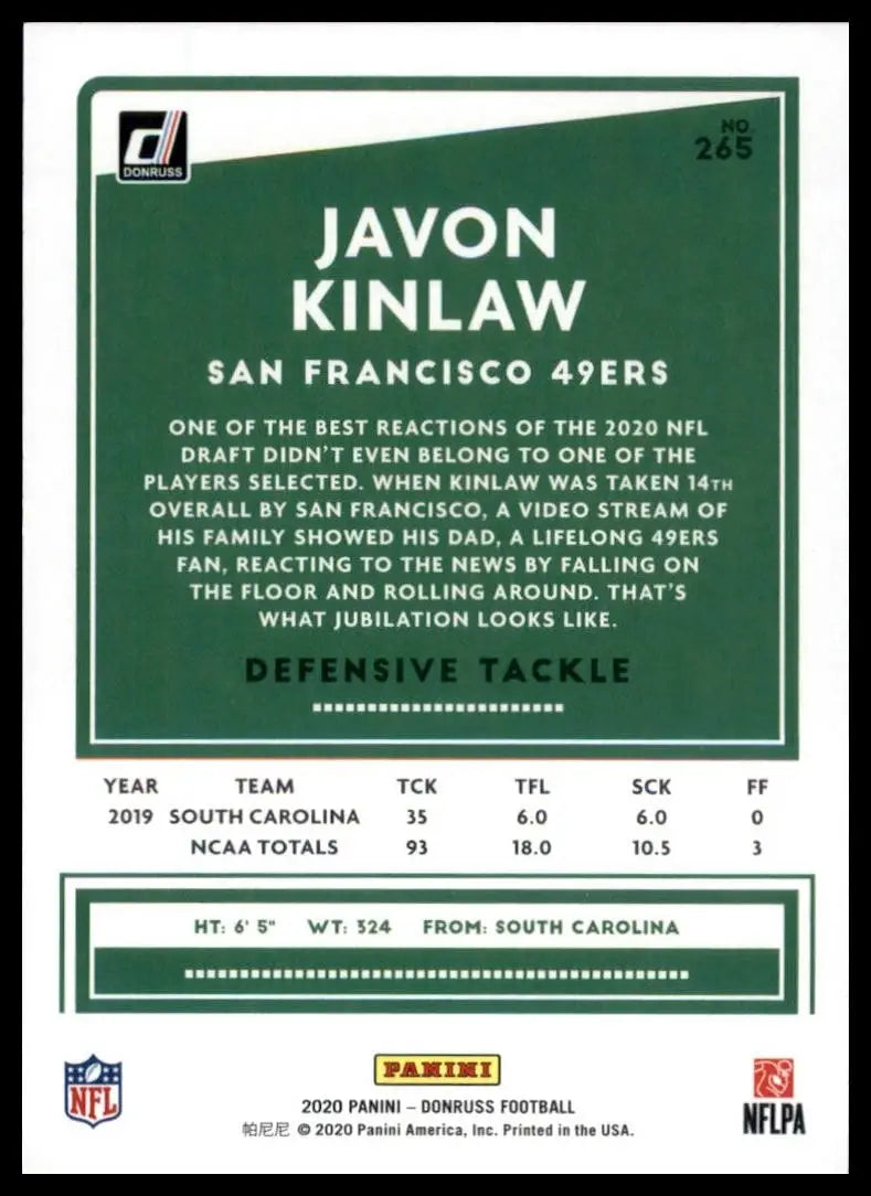 2020 Panini Donruss - Rookie Javon Kinlaw #265 (RC) - Football Card Single