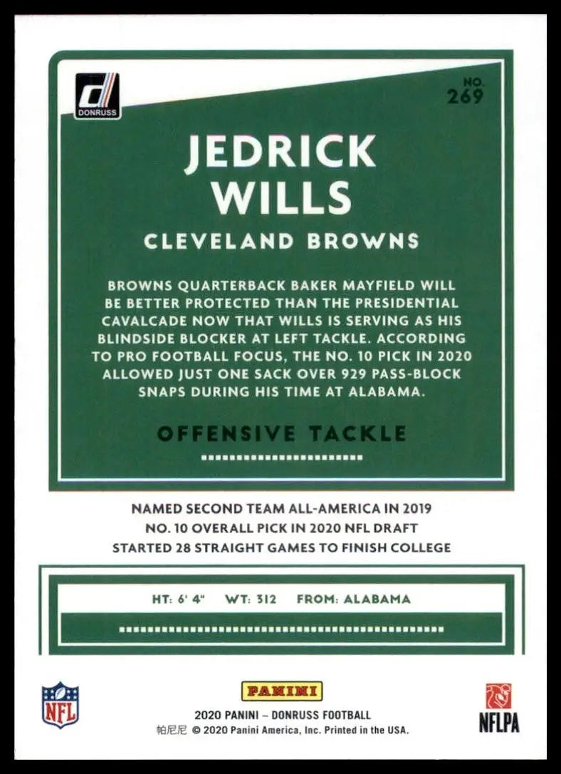 2020 Panini Donruss - Rookie Jedrick Wills #269 (RC) - Football Card Single
