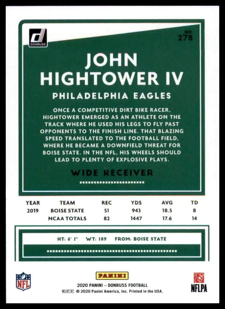 2020 Panini Donruss - Rookie John Hightower IV #278 (RC) - Football Card Single