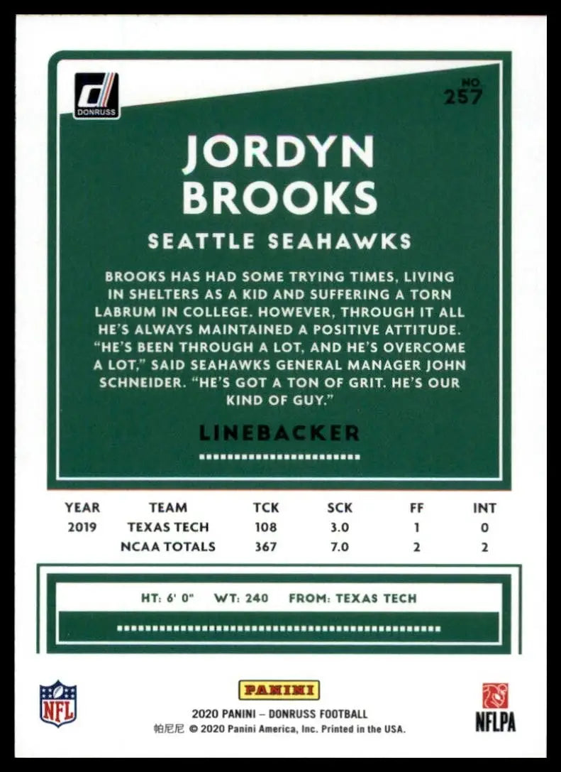 2020 Panini Donruss - Rookie Jordyn Brooks #257 (RC) - Football Card Single