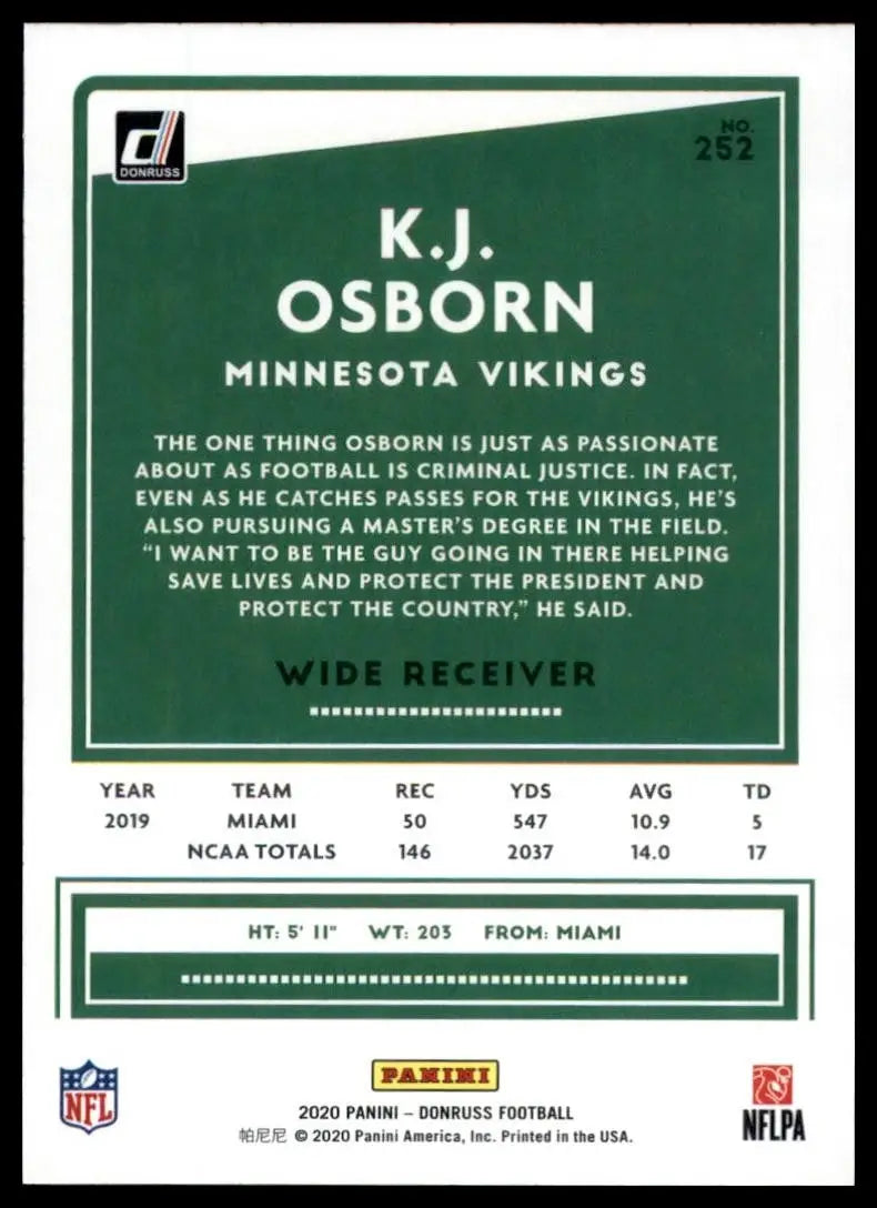 2020 Panini Donruss - Rookie K.J. Osborn #252 (RC) - Football Card Single