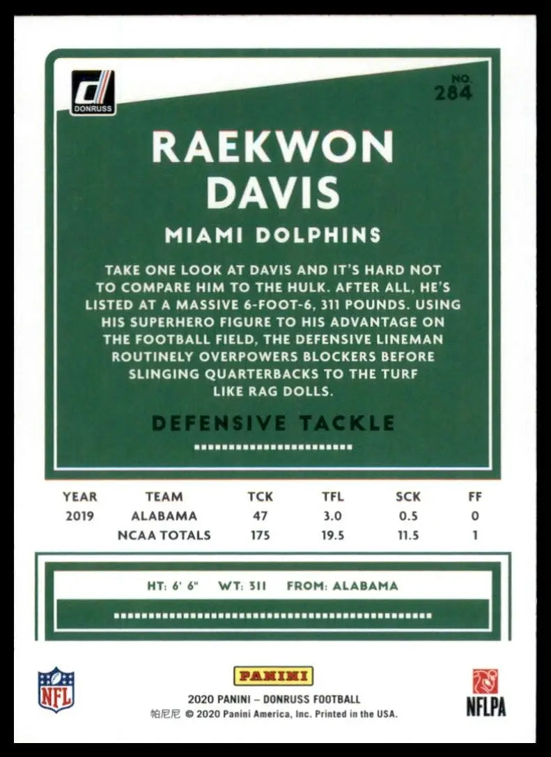 2020 Panini Donruss - Rookie Raekwon Davis #284 (RC) - Football Card Single