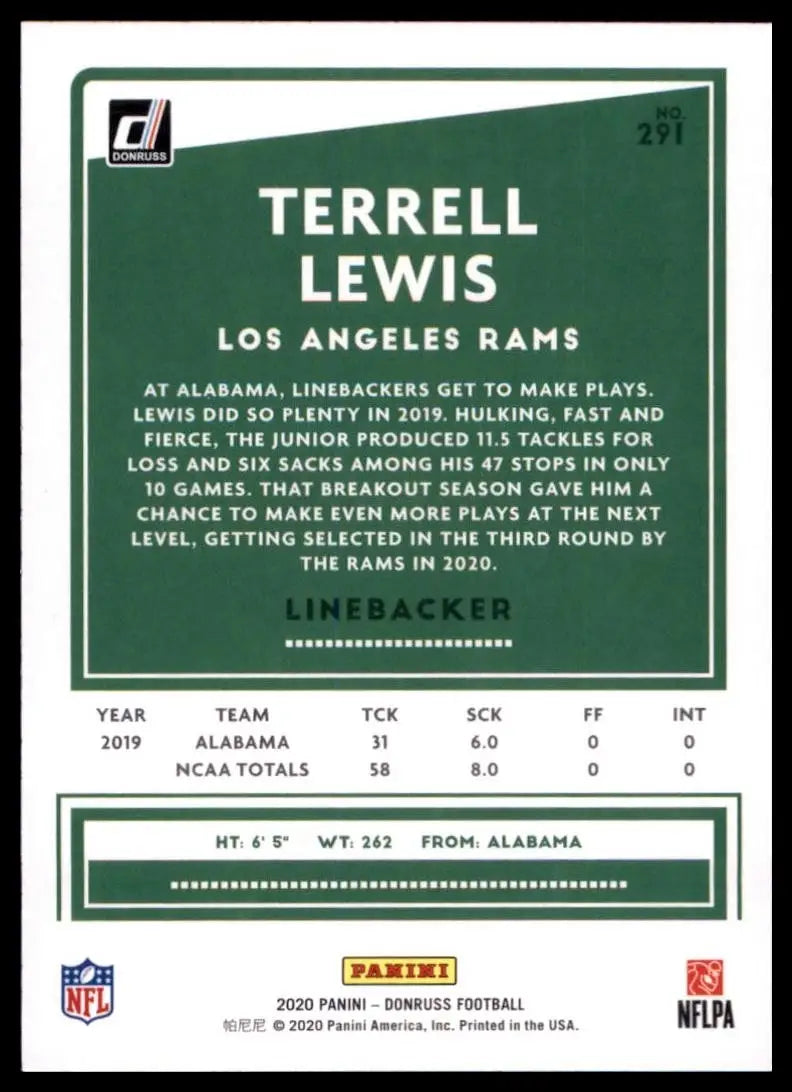 2020 Panini Donruss - Rookie Terrell Lewis #291 Press Proof Blue (RC)