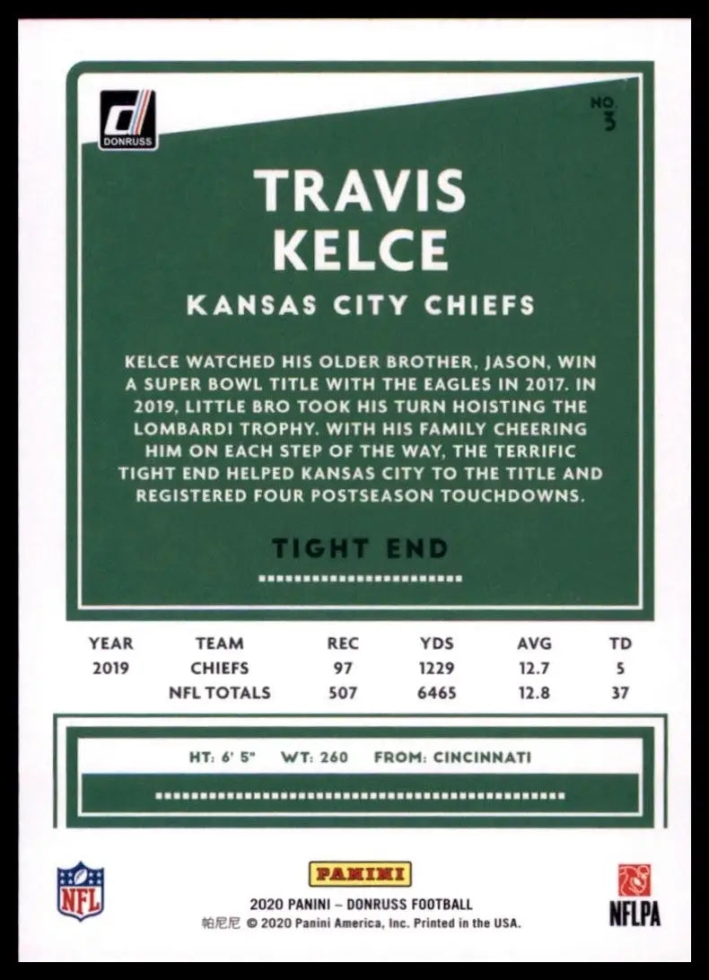 2020 Panini Donruss - Travis Kelce #3 - Football Card Single