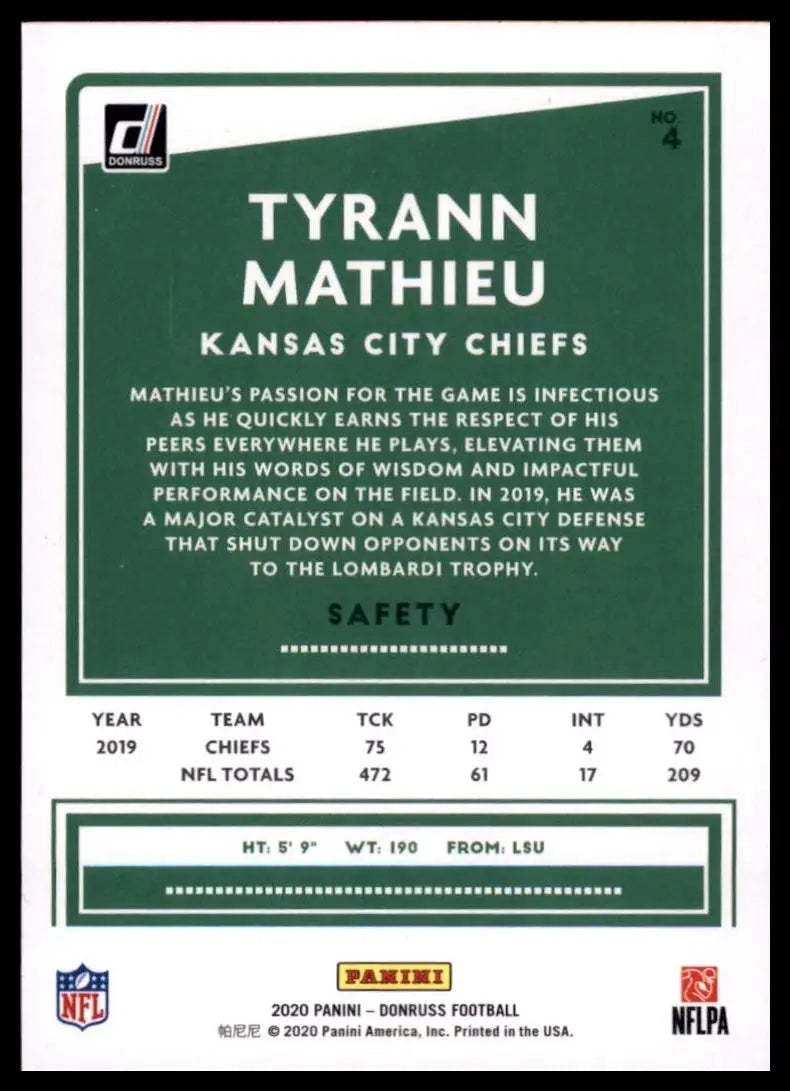 2020 Panini Donruss - Tyrann Mathieu #4