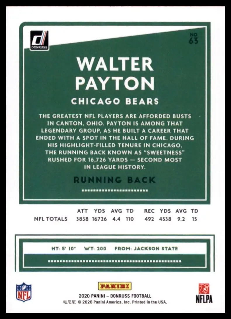 2020 Panini Donruss - Walter Payton #63 - Football Card Single