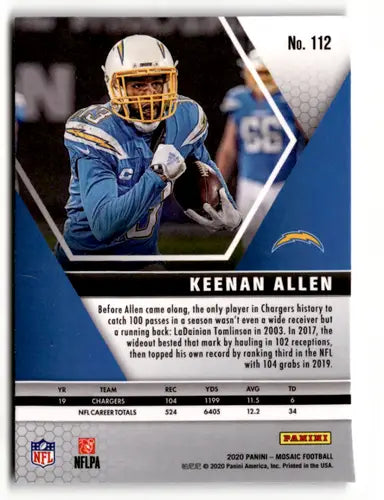 Keenan Allen football card from Panini Mosaic 2020 with original gloss LA Chargers