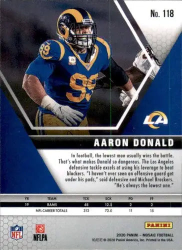 Football trading card of Aaron Donald from 2020 Panini Mosaic with original gloss
