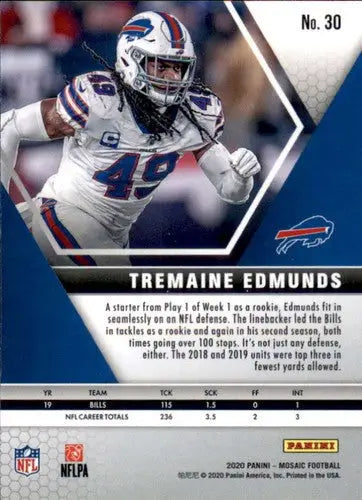 2020 Panini Mosaic #30 Tremaine Edmunds NM-MT Bills ID:43598 - Football Card Single
