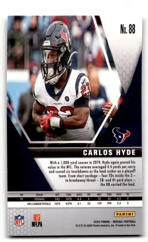 Carlos Hyde football card from Panini Mosaic series with original gloss display
