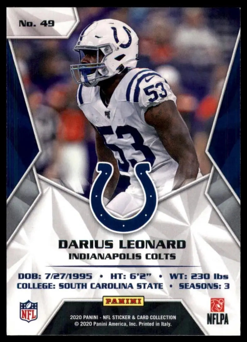 2020 Panini NFL Sticker and Card Collection Silver Darius Leonard #49 Colts - Football Card Single