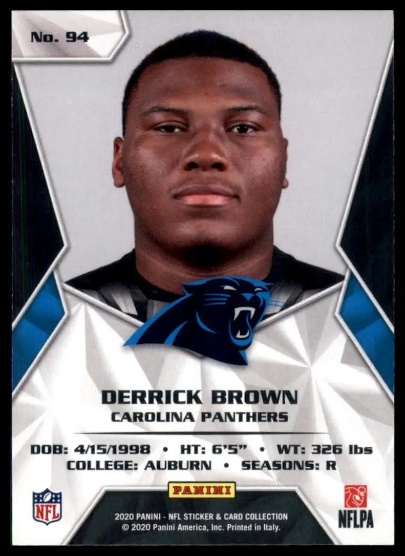 2020 Panini NFL Sticker & Card Collection Silver Derrick Brown #94 Rookie NFL - Football Card Single