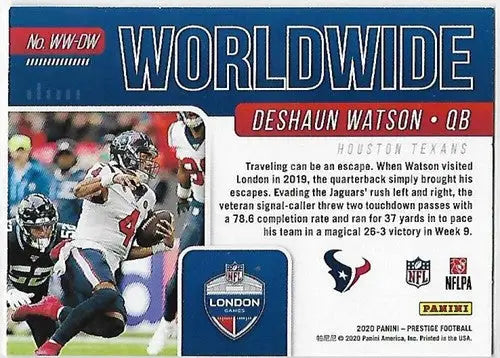 Deshaun Watson football card from Panini Prestige Worldwide 2020 product
