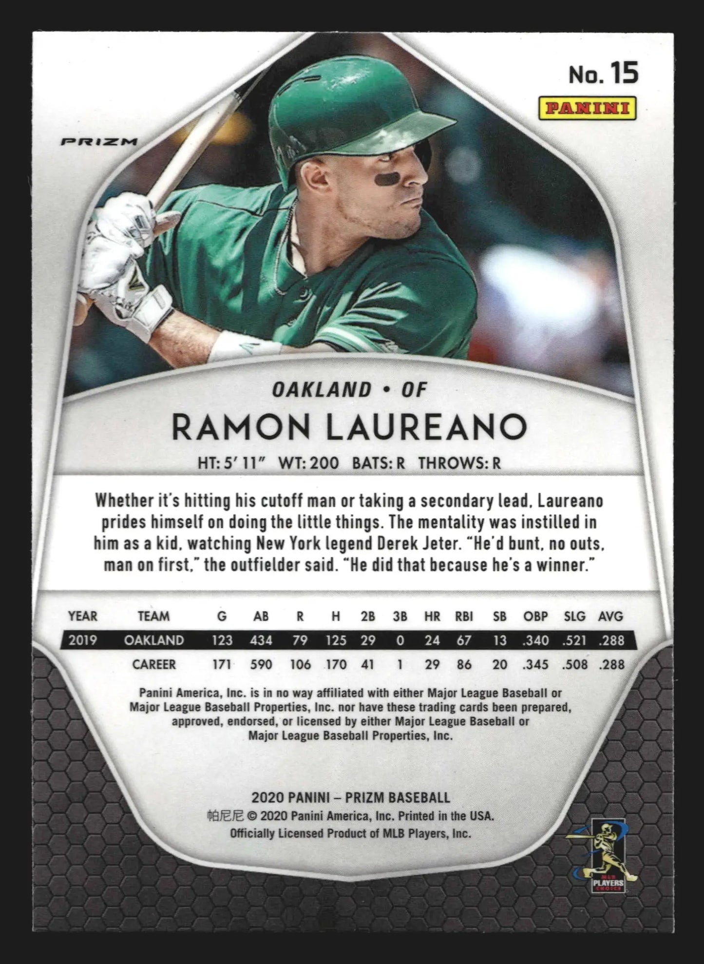 2020 Panini Prizm #15 Ramon Laureano Carolina Blue Prizm Oakland Athletics - Baseball Card Single