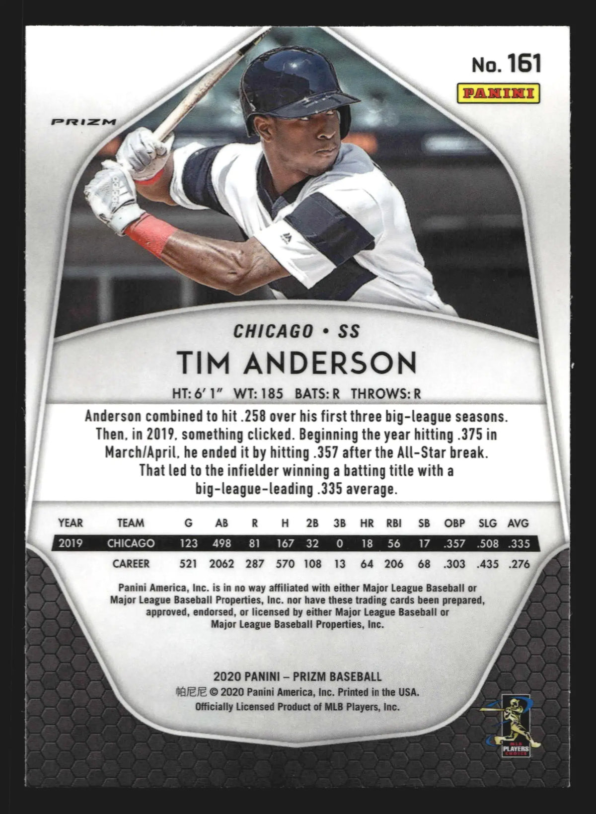 2020 Panini Prizm #161 Tim Anderson Carolina Blue Prizm White Sox - Baseball Card Single