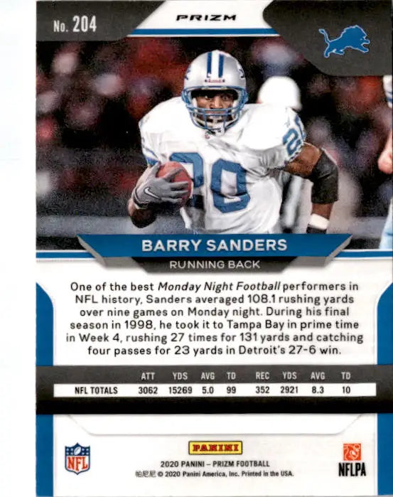 2020 Panini Prizm #204 Barry Sanders Prizm Red White and Blue - Football Card Single