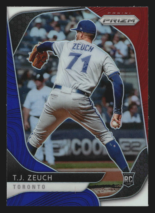 2020 Panini Prizm #3 T.J. Zeuch Red White & Blue Prizm RC Toronto Blue Jays - Baseball Card Single