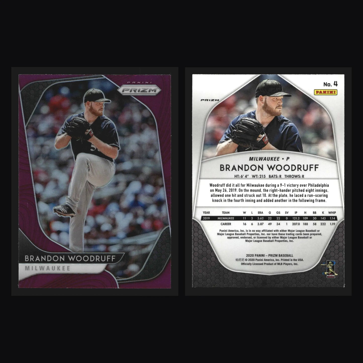 2020 Panini Prizm #4 Brandon Woodruff Purple Prizm Brewers - Baseball Card Single