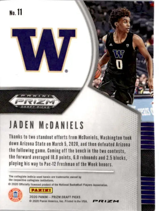 2020 Panini Prizm Draft Picks Collegiate #11 Jaden McDaniels Pink Ice - Basketball Card Single