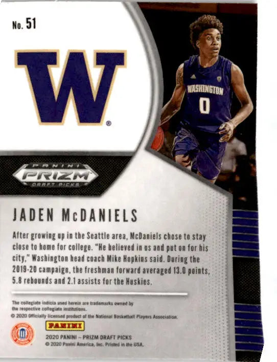 2020 Panini Prizm Draft Picks Collegiate #51 Jaden McDaniels - Basketball Card Single