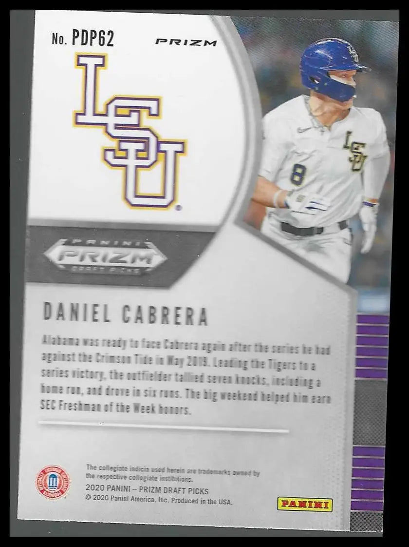 2020 Panini Prizm Draft Picks Hyper Red and Purple #PDP62 Daniel Cabrera - Baseball Card Single