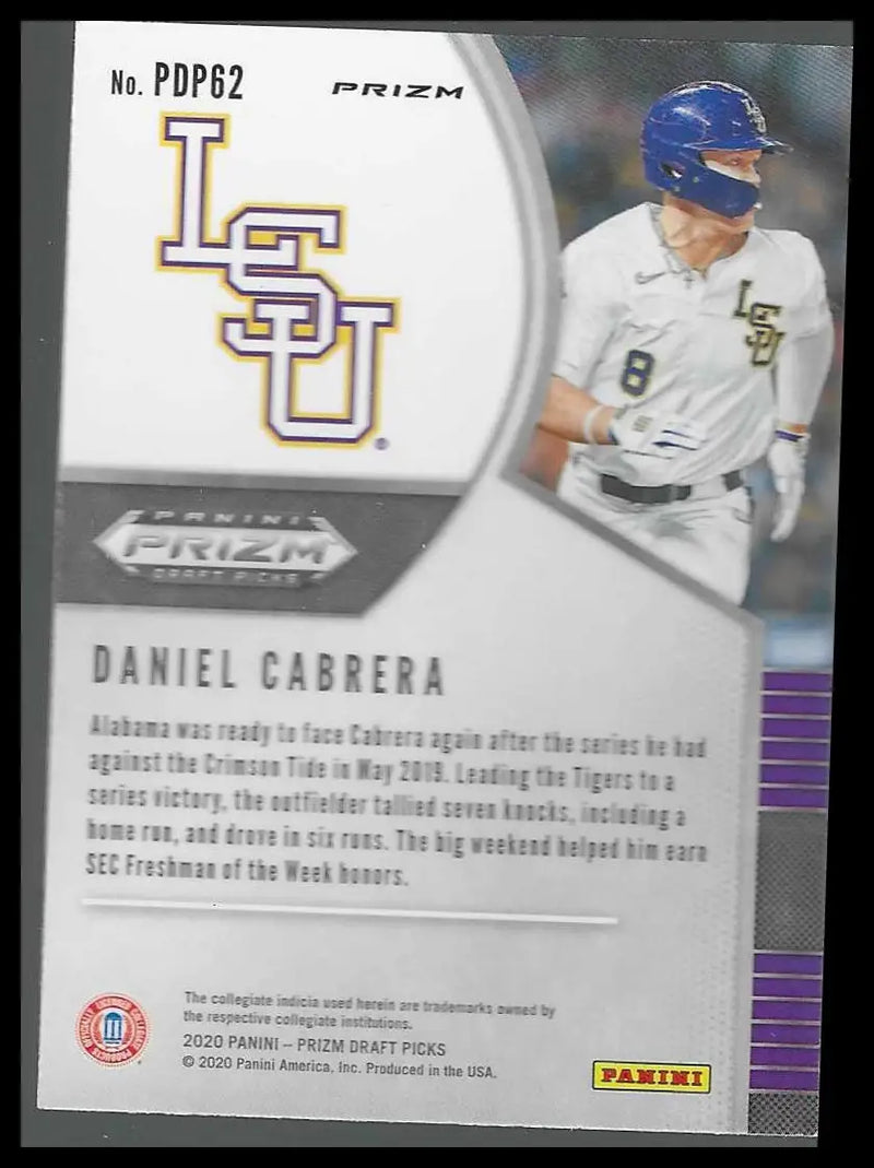 2020 Panini Prizm Draft Picks Hyper Red and Purple #PDP62 Daniel Cabrera - Baseball Card Single
