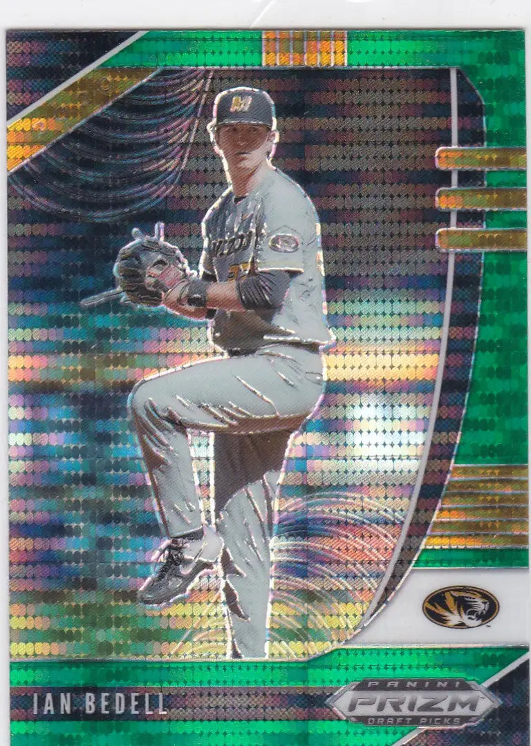 Green baseball trading card featuring pitcher Ian Bedell from Panini Prizm Draft Picks