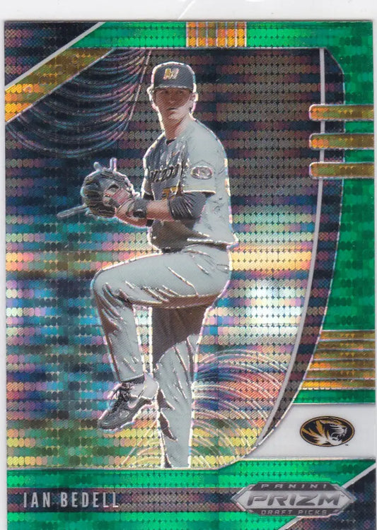 Green baseball trading card featuring pitcher Ian Bedell from Panini Prizm Draft Picks
