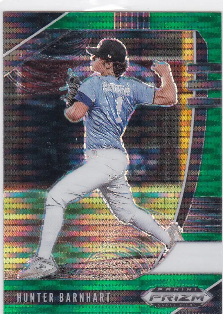 Green Panini Prizm Draft Picks Hunter Barnhart card in blue jersey and white pants