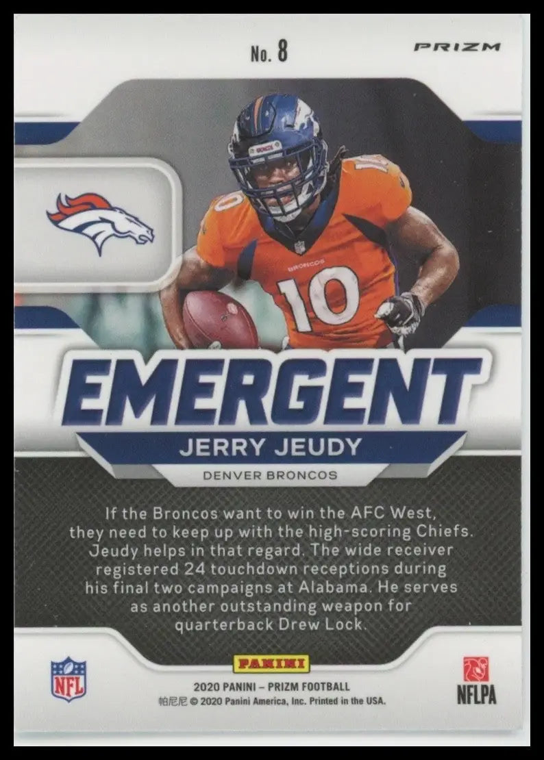 2020 Panini Prizm Emergent Green Jerry Jeudy Rookie #8 Denver Broncos Football