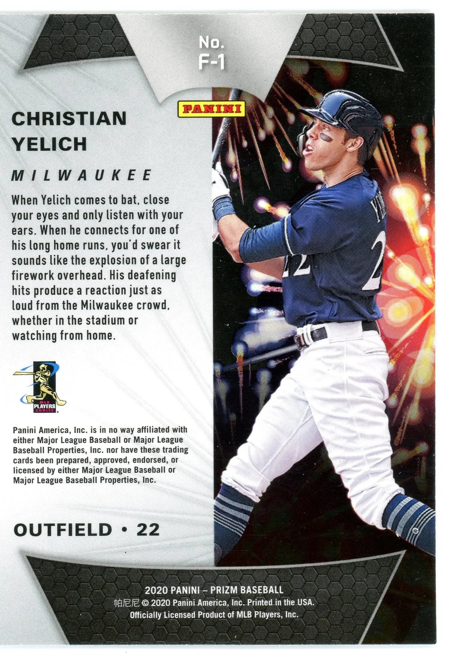 2020 Panini Prizm Fireworks #F-1 Christian Yelich Brewers - Baseball Card Single