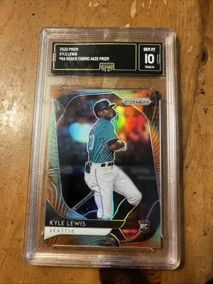 Graded Kyle Lewis rookie baseball card featuring Cosmic Haze Prizm by Panini