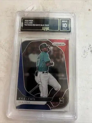 Graded Kyle Lewis rookie baseball card 2020 Panini Prizm Red White Blue Prizm Gem Mint 10